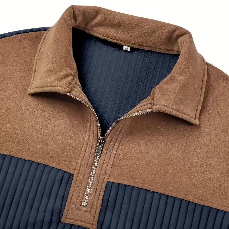 European Style Mens Knitwear Long Sleeve Patchwork Pullover Sweater Lapel Collar Casual Zipper Knitted Sweaters