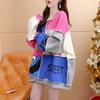 Spring Autumn Loose Casual Printing Patchwork Sweatshirt Women Round Neck Fashion All-match Pullover Top