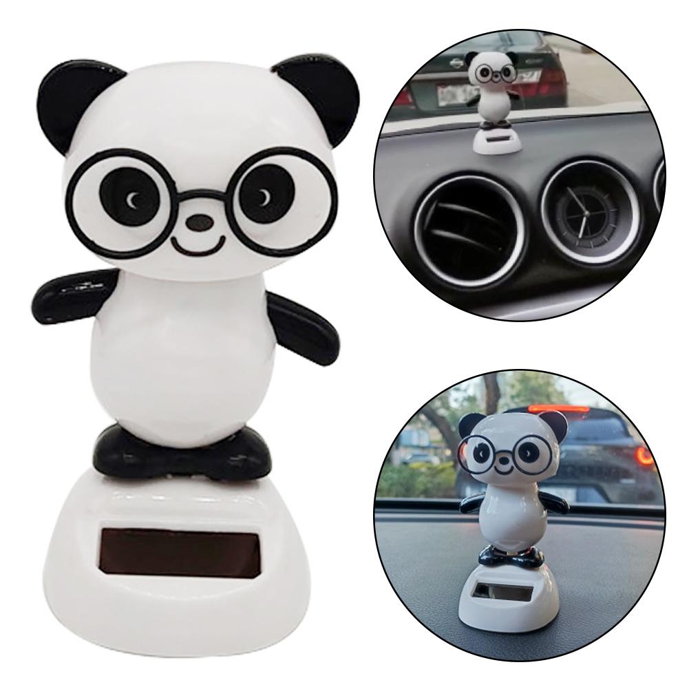 Solar Power Car Dashboard Swinging Doll Car Interior Ornament Gift Interior Decorations Glasses Panda Anime Car Accessories