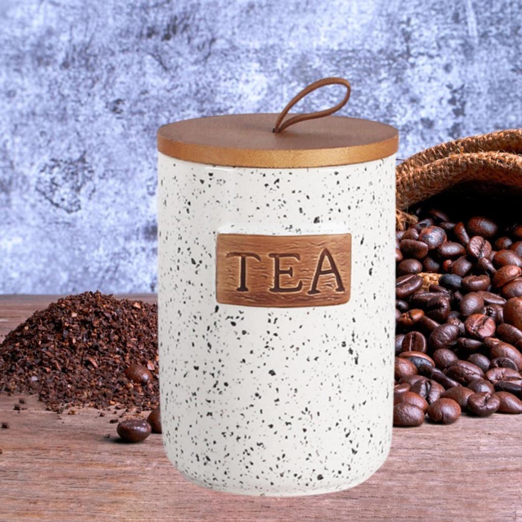 Airtight Ceramic Canister with Wooden Lid for Kitchen And Pantry
