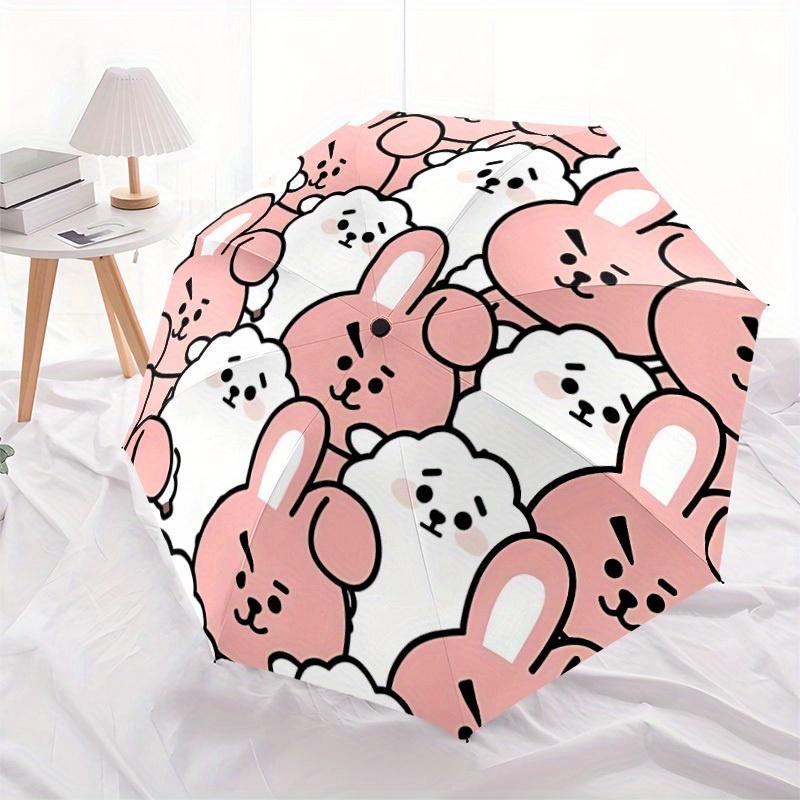 1pc BunnyPrint Automatic Open/Close Umbrella, Umbrella with cartoon Design, Portable Compact Umbrella for Men & Women, Good Holiday Gift yy2