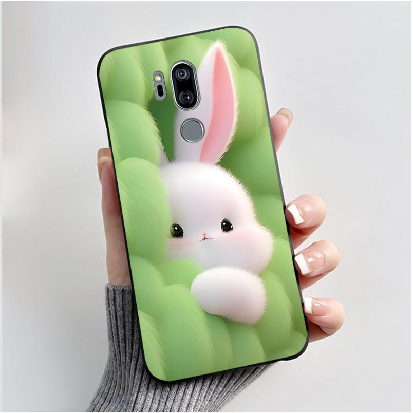 Case For LG G7 ThinQ Casing G710EM Cute Love Rabbit Funny Cartoon Ultra Slim TPU Black Silicone Soft Case LG G7 Plus Phone Cover