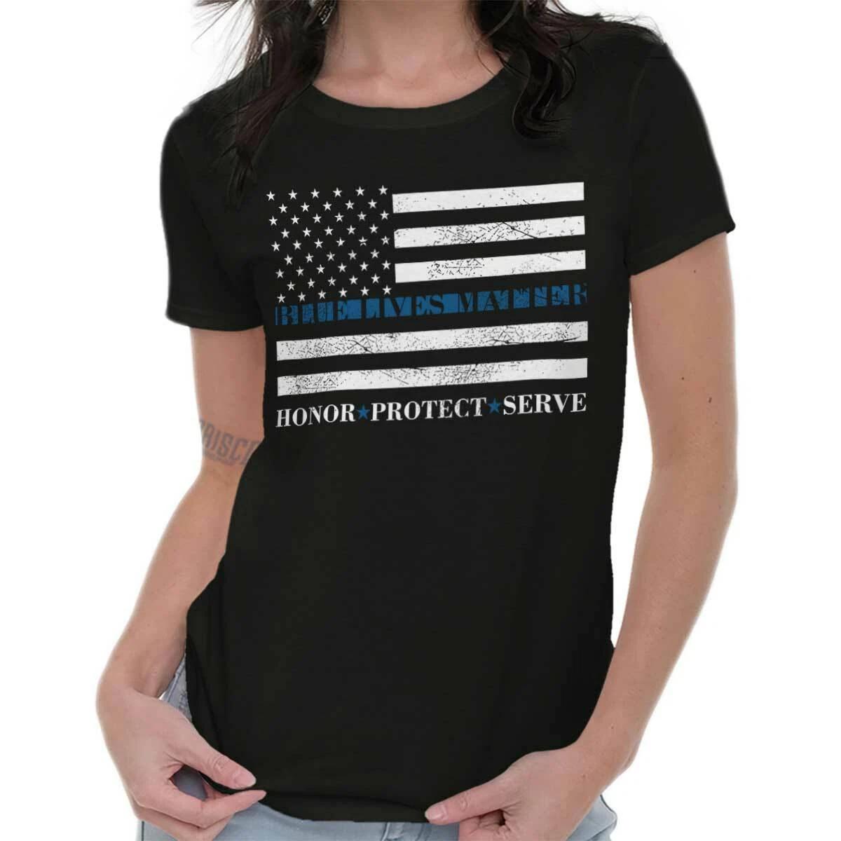 Thin Blue Line Flag Lives Matter Patriotic Womens Top Junior Graphic Tee XXXXL
