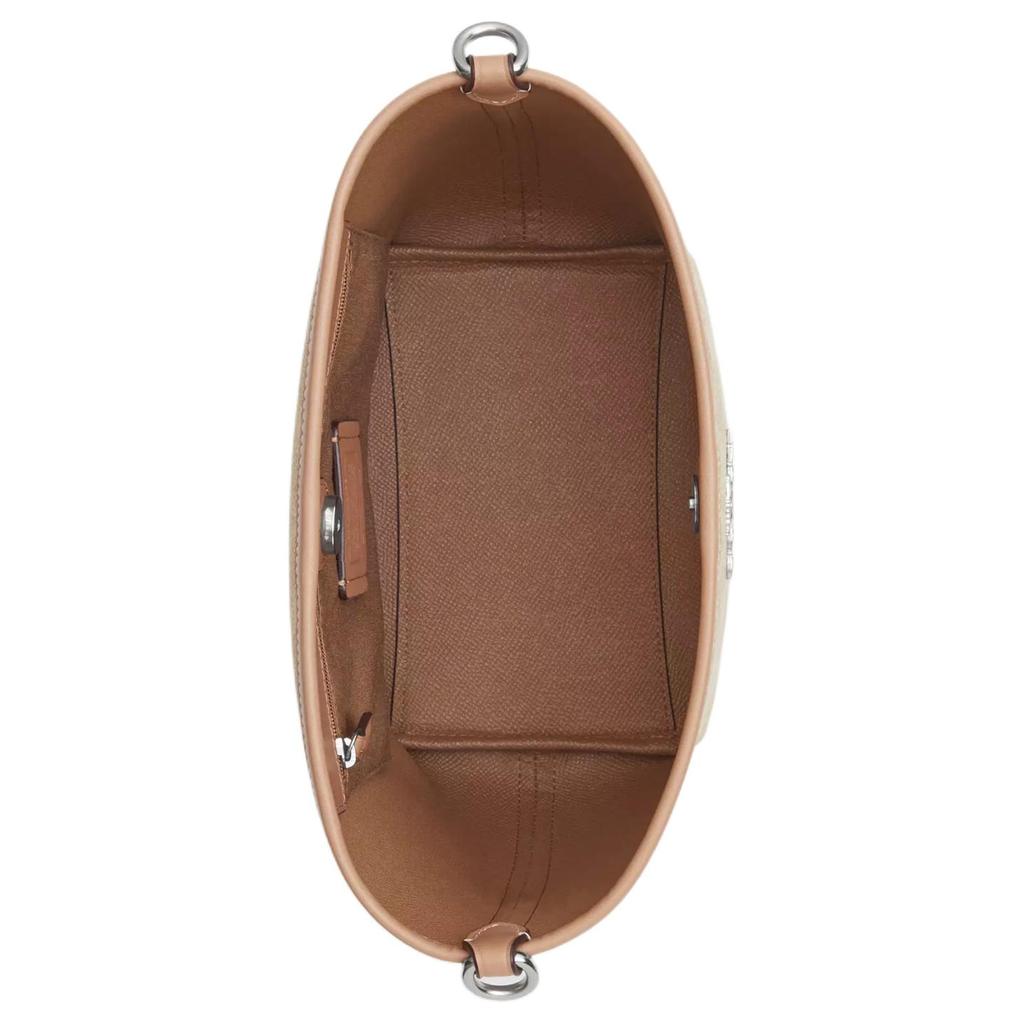 Coach City Bucket 17 Monogram Metal Logo Signature Coated Canvas Tote Shoulder Bag Small Women Bags Beige CT800-SVPWH