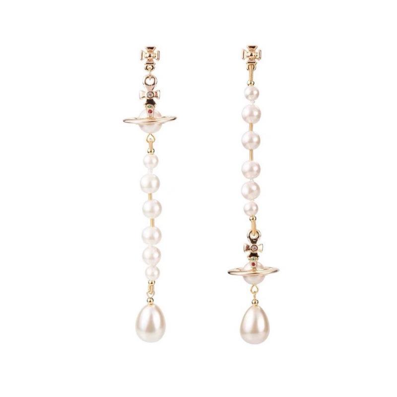 West Pacific Engraved Flying Saucer Asymmetrical Sphere Saturn Tassel Earrings for Women