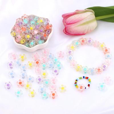 50Pcs 12mm Clear Five Petals Flowers Acrylic Loose Spacer Beads for DIY Jewelry Making
