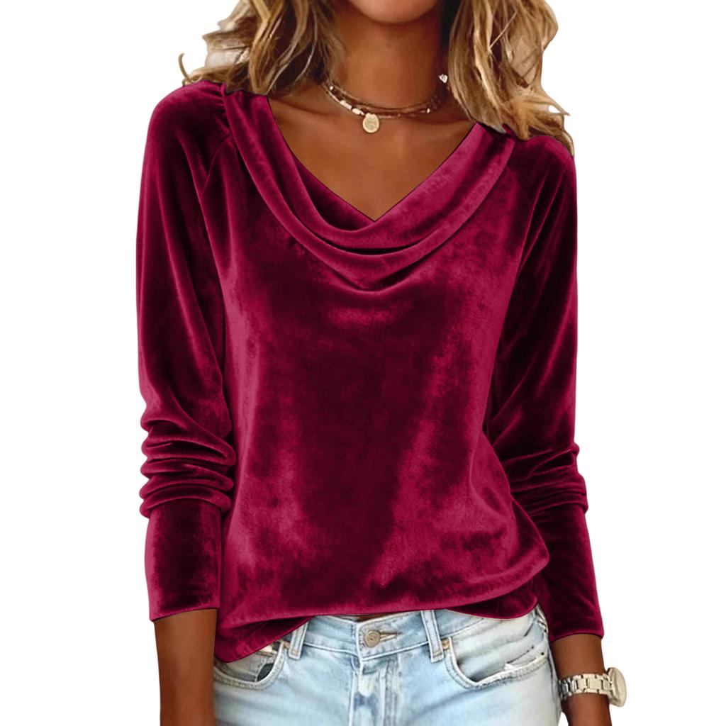 Women's Color Gold Velvet Fashionable Long Sleeved T,shirt Pullover Top