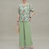 ZANZEA Damen Halbsleeve Blumenprint Bluse und Lange Hose Lässige Zweiteilige Sets