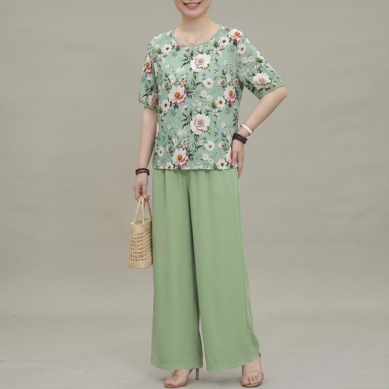 ZANZEA Damen Halbsleeve Blumenprint Bluse und Lange Hose Lässige Zweiteilige Sets
