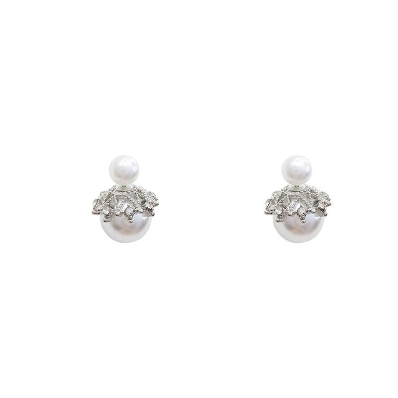 925 silver needle double-sided pearl earrings, the same stud earrings for women, two-wearing earrings.