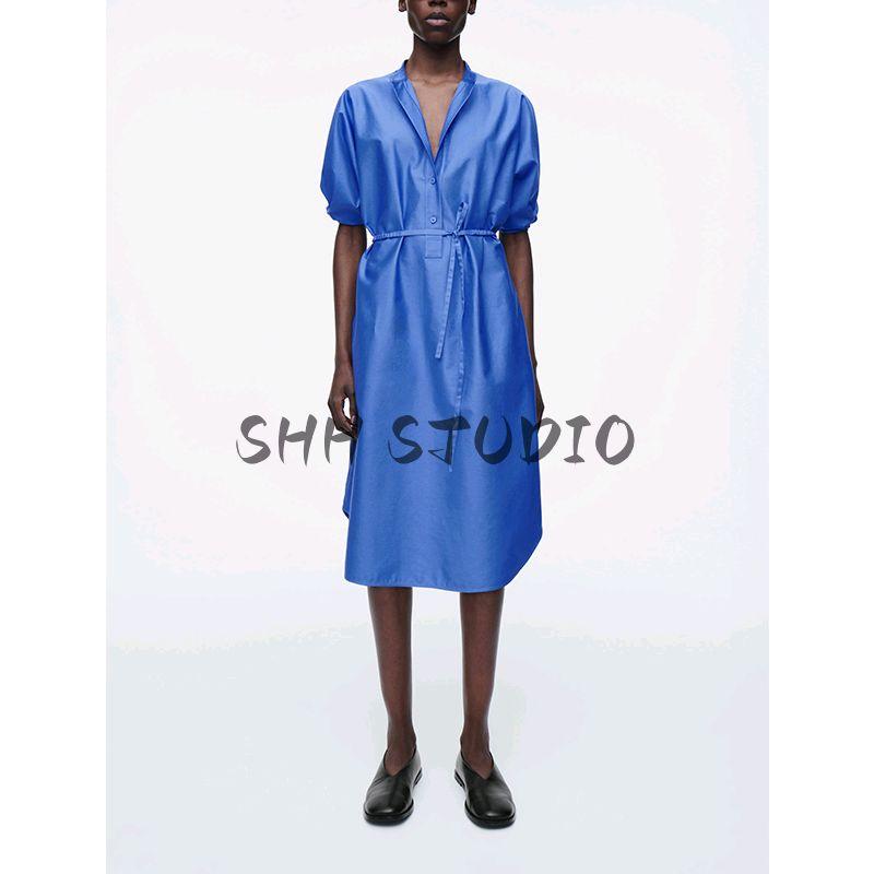 CS Summer Women's Cotton Button Placket Standard Mid Length Long Length Shirt Dress 1290475