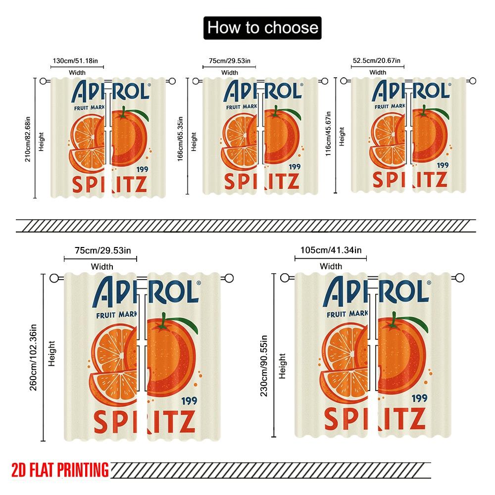 2pcs 2D Flat Printing Curtains Aperol Spritz Fruit Market 100% Polyester Fabric Without Electricity Family Party Perfect for