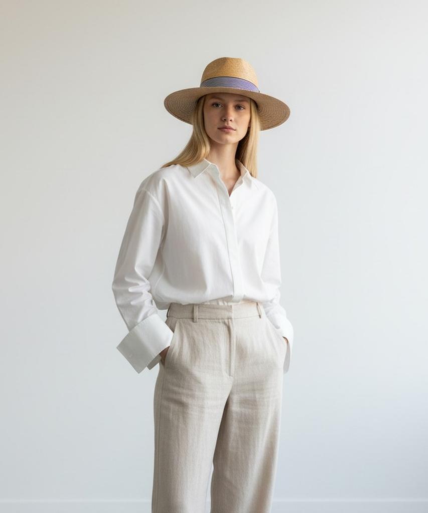 Yunibeosyeolkemiseuteuli Stripe Line Beige Long Fedora Summer Fedora