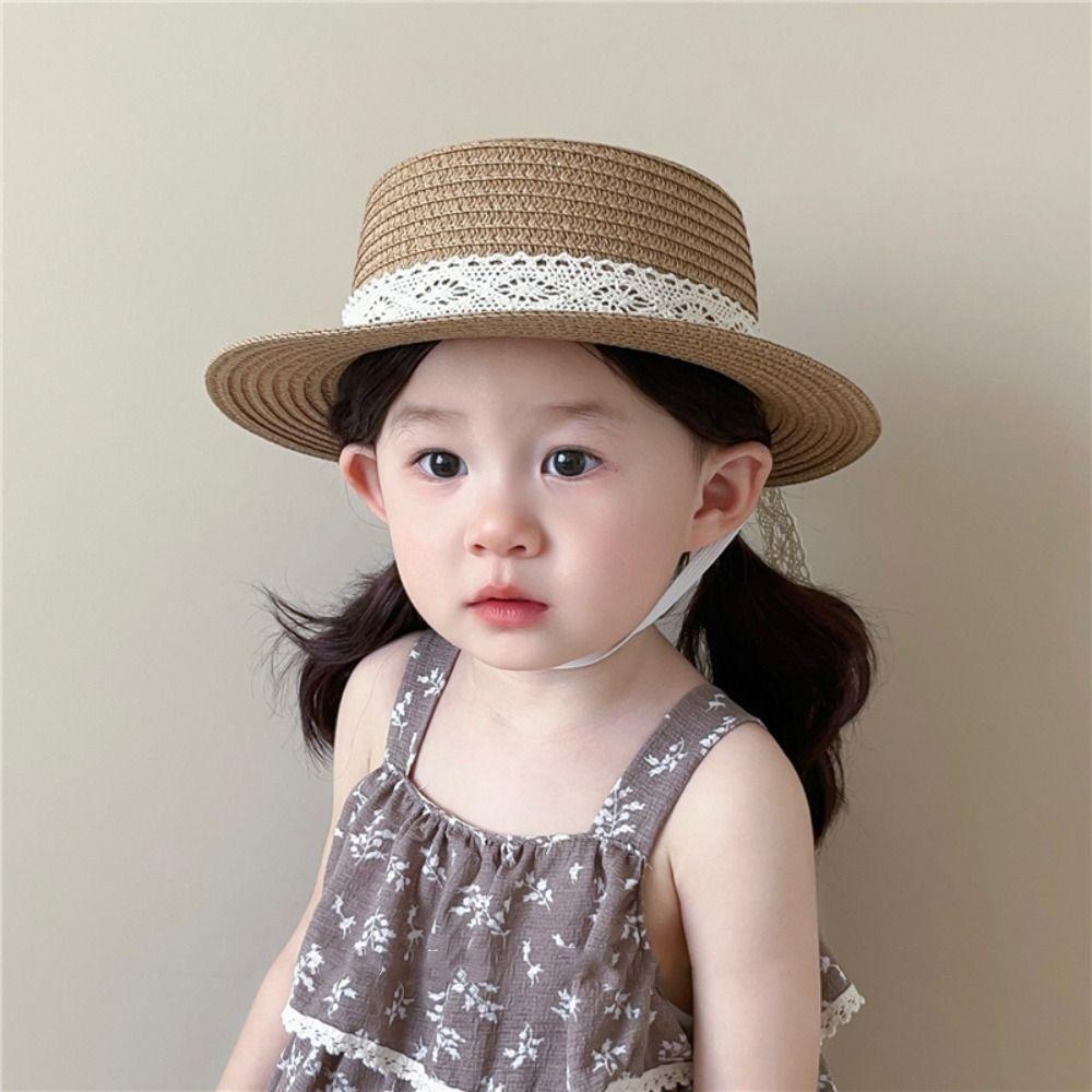 French Style Children Straw Hats Spring Summer Baby Sun Hat Trendy Bow Lace Straw Hat  for Kids