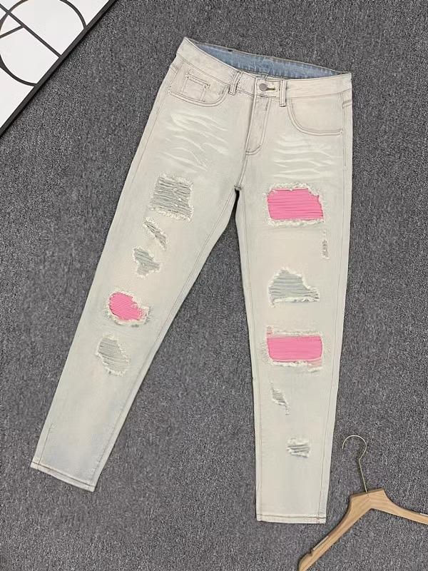 JYL Мужские рваные джинсы Хай-стрит Пэчворк Зауженные Эластичные Модные Джинсовые брюки XXL бездна