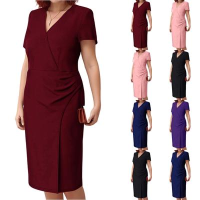Damen Plus Size Lässiges Lockeres V-Ausschnitt Kurzarmkleid