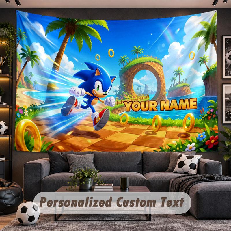 Wall Hanging Tapestry Custom NameSonic Pattern Personalized Printed Fabric Wall Decor