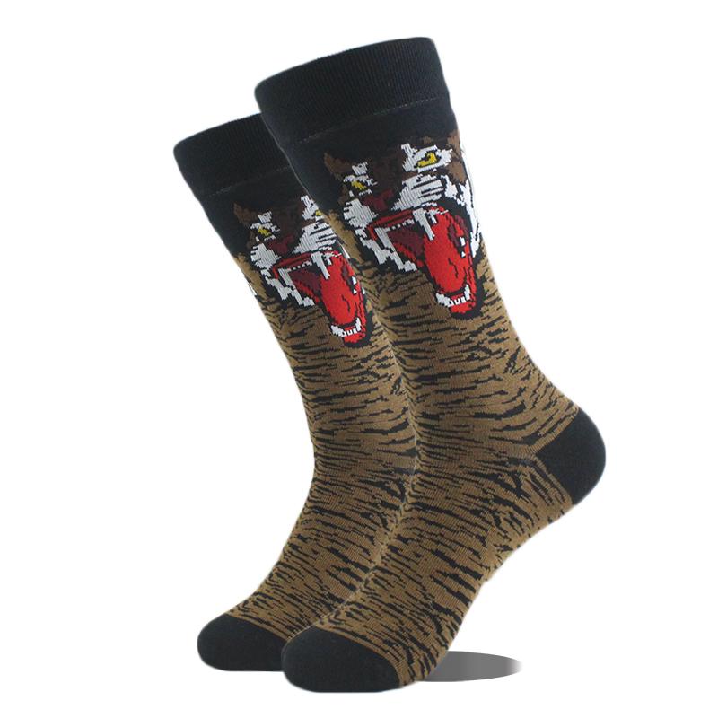 Cool Hip Hop Crew Socks Men Funny Animal Squirrel Shark Dinosaur Boxing Dog Fortune Cat Sokken Harajuku Divertidos Chaussette