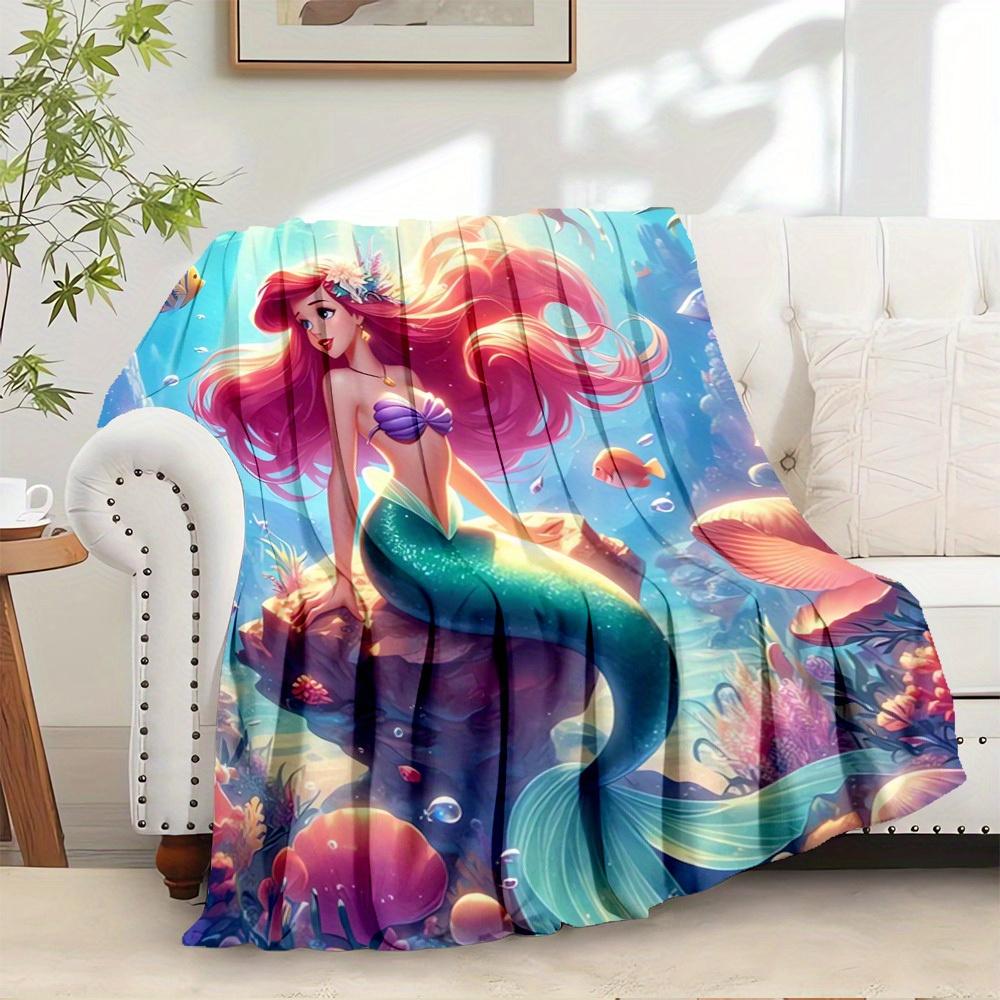 

1 piece flannel underwater world mermaid coral reef pattern small bed blanket, suitable for use as a sofa blanket, unique design gift choice 130x150cm