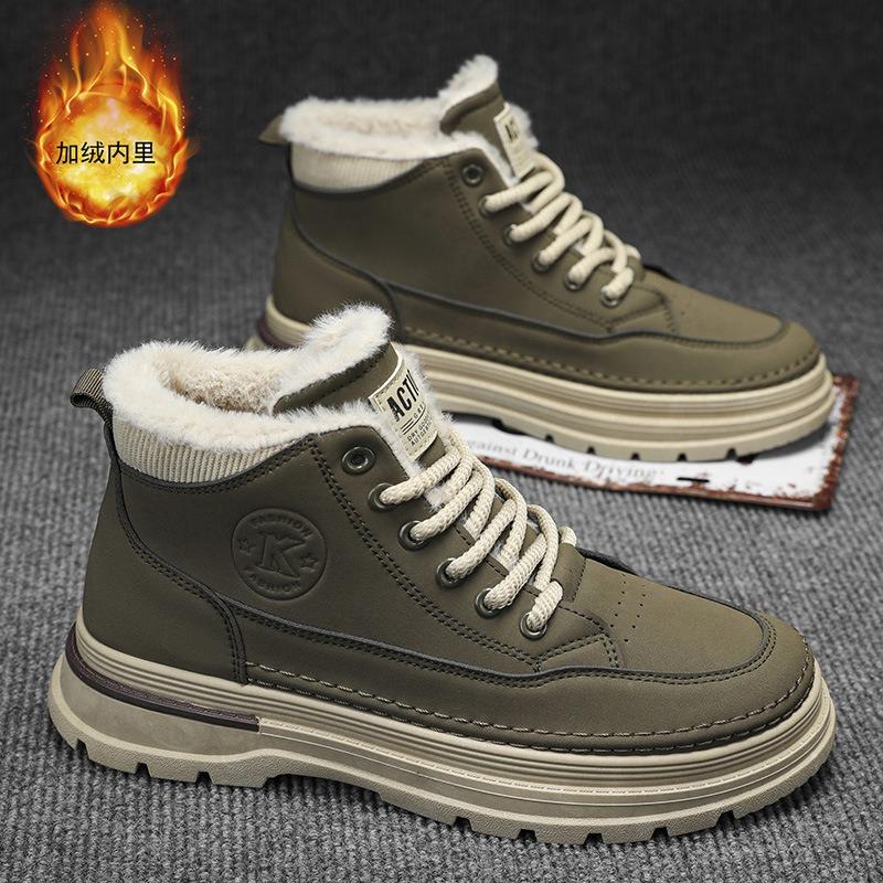 Winter Velvet Martin Boots Men's Trend Versatile High-top Tooling Shoes Thickened Warm Cotton Shoes Thick-soled Casual Short Boots
