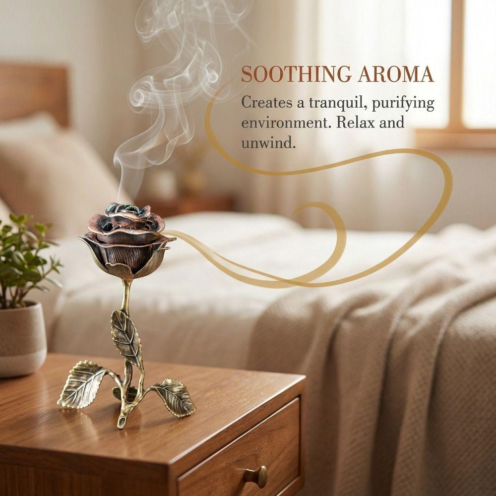 Handcrafted Metal Rose Burner Sturdy Aromatherapy Burner Rose Ornament Incense Holder Dining Room