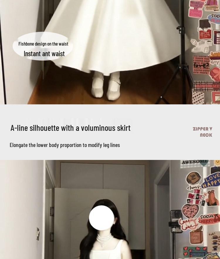 High-End White Sleeveless Slimming Camisole Dress for Girls with Inner Layer - Perfect for Spring Birthdays