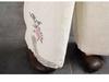 Tide Women's Spring Elastic Waist Cotton Linen Straight Leg Pants with Retro Embroidery