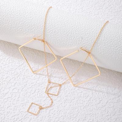 Elegant Lines Geometric Gold-Plated Square Earrings Women's Jewelry Fine Chain Pendant Necklace High-End Bijouterie Sets