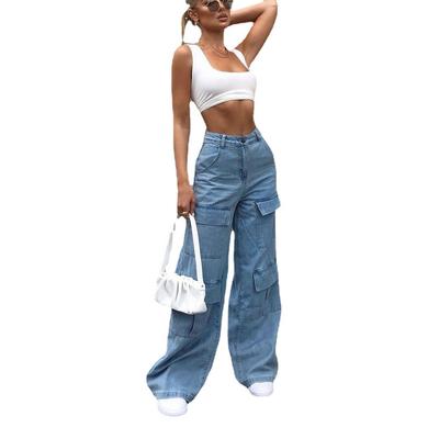 Damen High Waist Loose Multi-Pocket Cargo Jeans