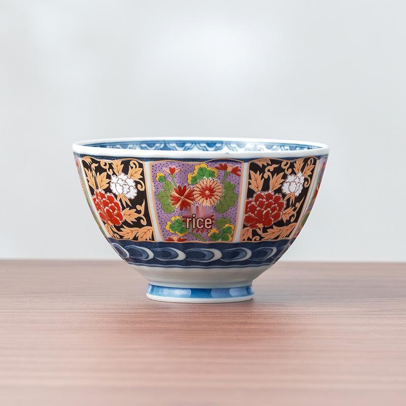 Japanese Kinran Te Kaki Imari Mino Ware Ceramic Rice Bowls for Home & Commercial Use
