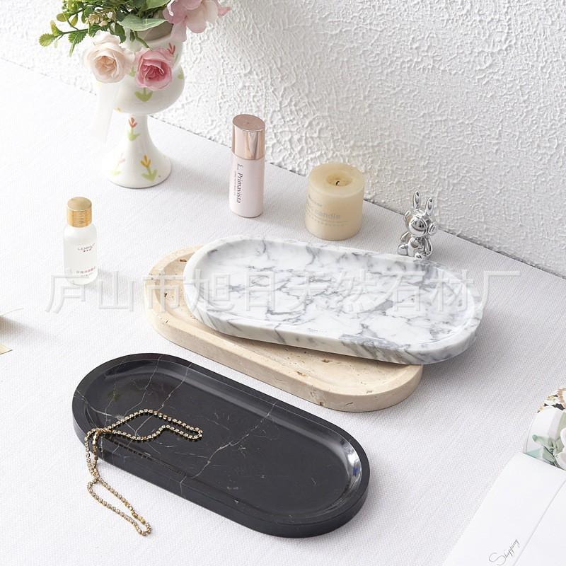 Natural Marble Soap Dispenser Tray Hotel Bathroom Vanity Organizer Modern Minimalist Decorative Serving Dish