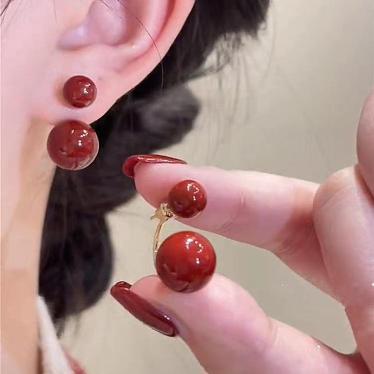 Burgundy Pearl Two-Way Earrings: Elegant, Luxury, Versatile Design for Women