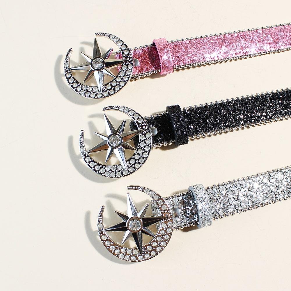 Rhinestone Snap Buckle Belt Women'S Style Belt Decoration Personality Sequined Jeans Belt Design