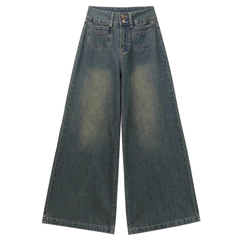 

Black Wide-Leg High-Waisted Floor-Length Retro Jeans for Women - Autumn 2026 Versatile Loose Fit XL [118-128 jin]