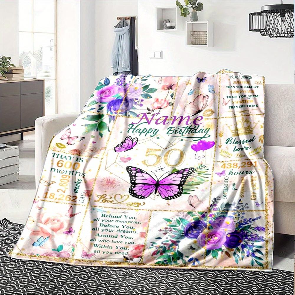 Floral Butterfly 50Th Birthday Home Blankets Comfortable Soft Lightweight Multiuse Blanket For Picnics Couches Offices Beds Living Rooms Perfect Gift