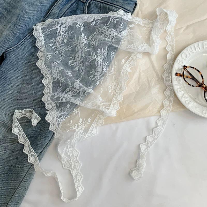 Frilly Cute Lace Bandana Scarf Convertible Triangle Head Wrap Waist Chain Belt Accessory For Sexy Women Trendy Aesthetic Outfit