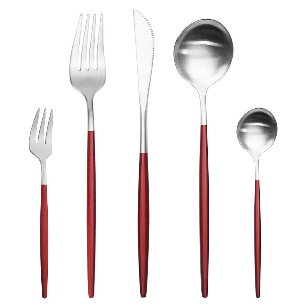 5Pcs Gold Dinnerware Cutlery Set Knife Cake Fork Tea Spoon Dinner Tableware Stainless Steel Flatware Home Kitchen Silverware Set