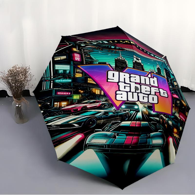Printed Game Grand Theft Auto Folding Umbrella,Outdoor,Leisure,And Travel Umbrella,Durable Umbrella Fabric,Birthday And Holiday Gift