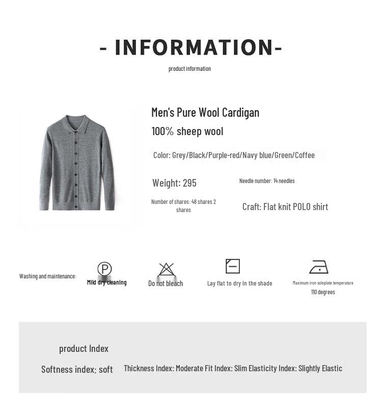 Hengyuanxiang Men's 100% Merino Wool Lapel Cardigan