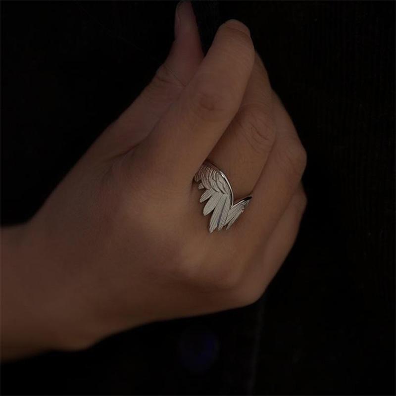 Retro Angel Wings Ring For Women Zinc Alloy Color Punk Gothic Adjustable Open Ring Handmade Designer Zircon Unisex Accessories Gift