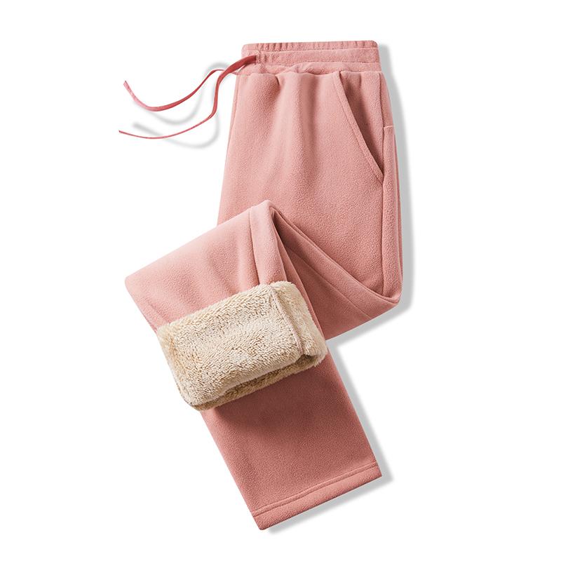 Autumn Winter Elastic Solid Color High-waisted Men's Casual Pants Warm Trousers Loose Fleece Thickened Sweatpants