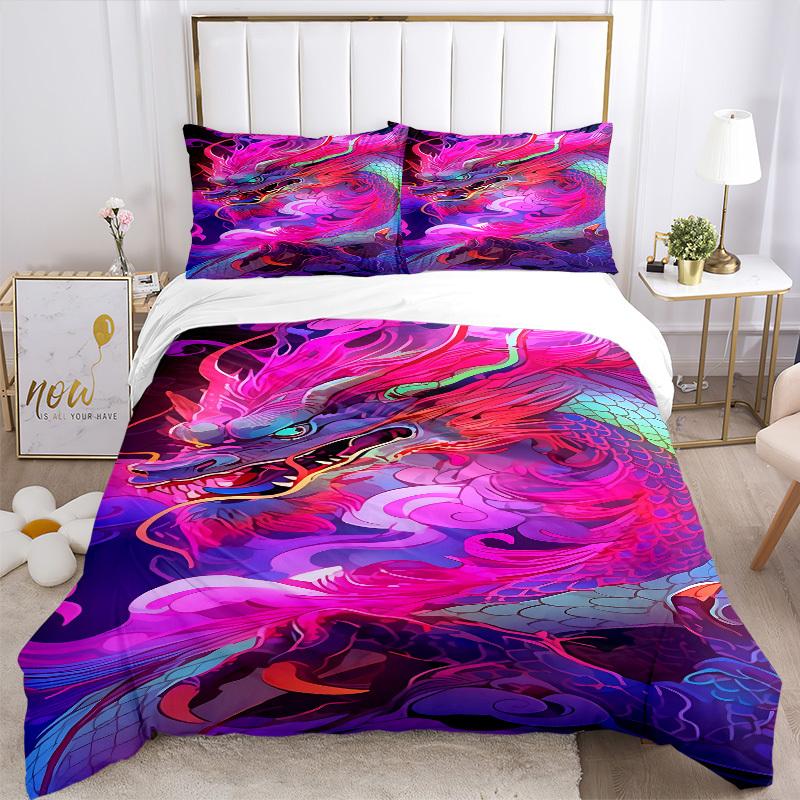 3pcs Dragon Art Duvet Cover Set - Includes 1 Duvet Cover and 2 Pillowcases, No Quilt Core, All-Season Home Decor Yy251111022