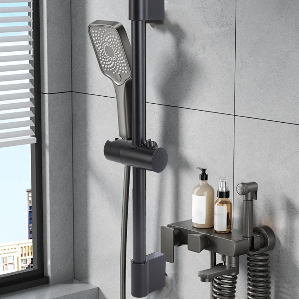 Shower Slide Bar Round Metal Handheld Shower Sliding Bar with   Shower Head Holder for Bathroom 40cm