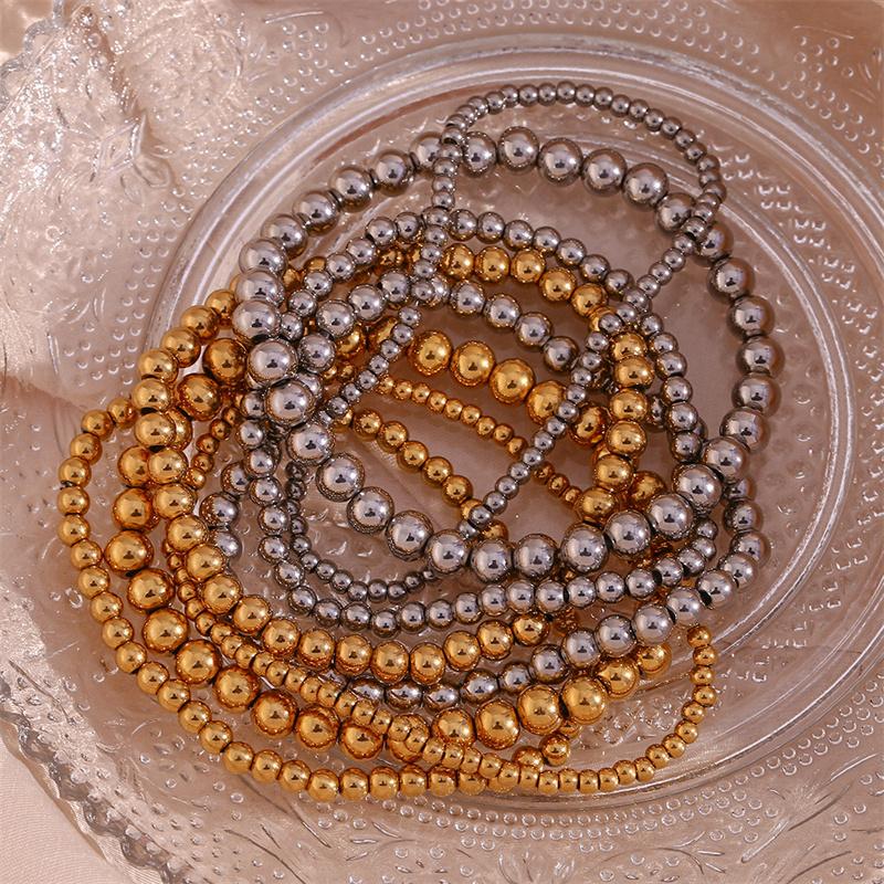 Simple Vintage Gold Silver Stainless Steel Elastic Bead Bracelet Punk Rock Style Party Accessories Jewelry