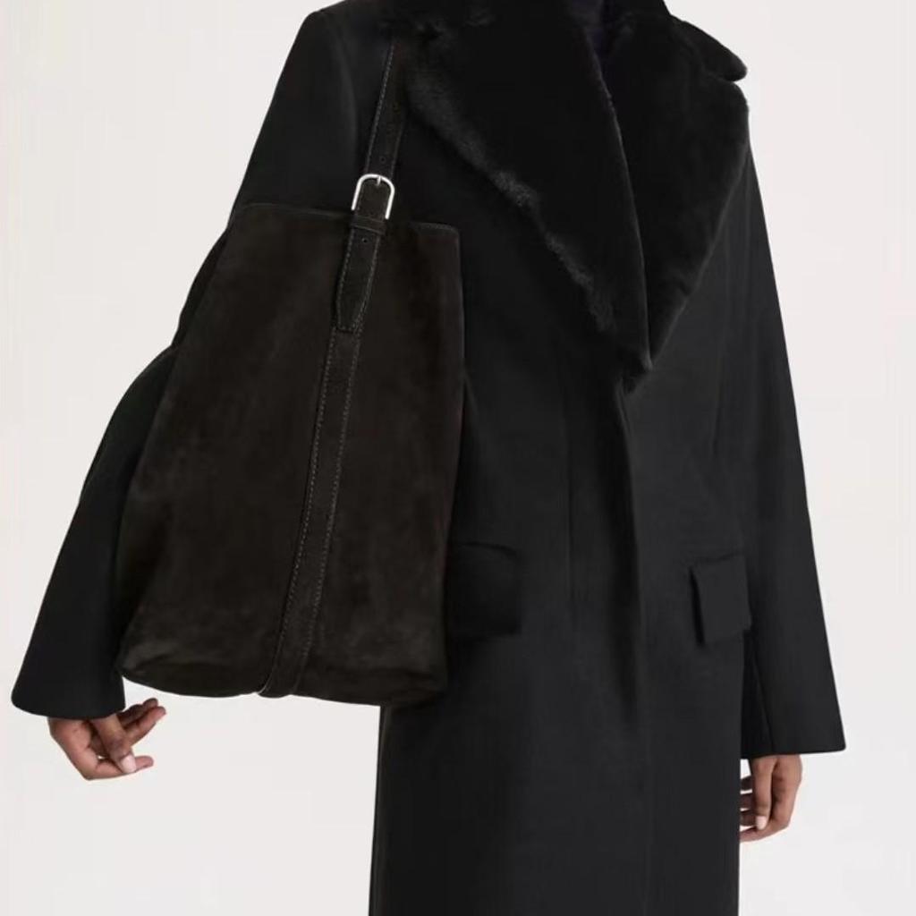 Retro Wildleder Rindsleder Pendler Tragetasche: Damen Eimerbeutel mit großem Fassungsvermögen aus echtem Leder