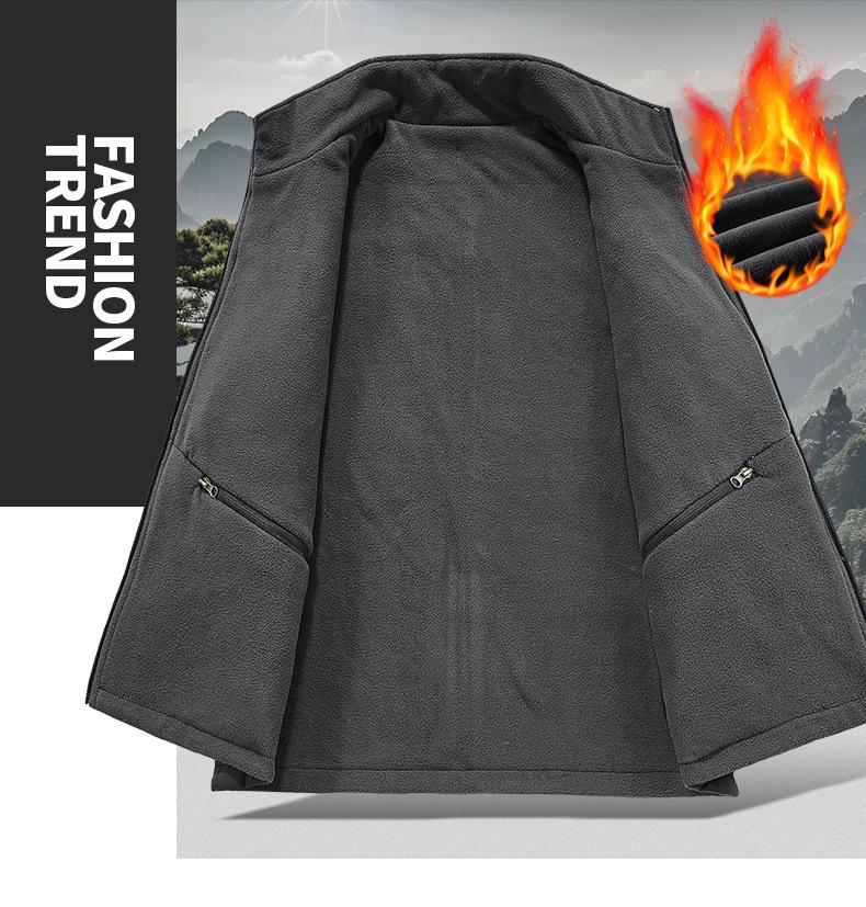 Gilet de pêche imperméable et coupe-vent double face pour homme avec doublure en velours