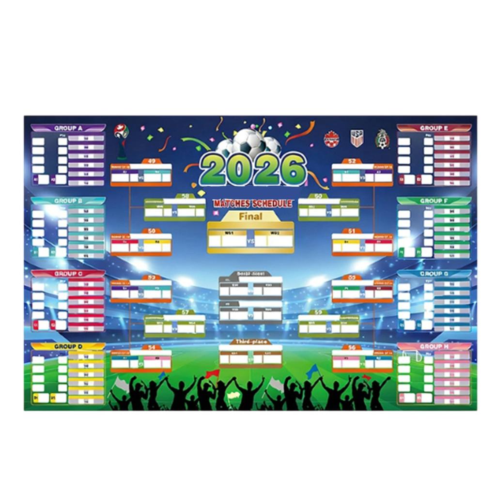 Plakát s rozpisem 2026, Polyesterová nástěnná tabule a Vitrína na trofeje Fotbalový banner Pro mezinárodní párty Dekorace Bar a dárky pro fanoušky