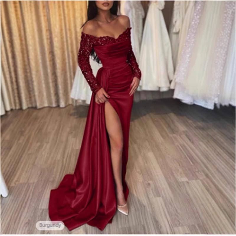 Elegant Long Sleeve Sequin Evening Dress