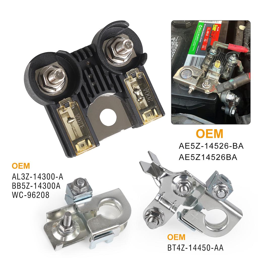 3-Hole Brass Battery Term Clamps 200A 120A Fuse Kit W/ Nut For 2011-2014 Ford F-150 AL3Z-14526-AA BT4Z-14450-AA AE5Z14526BA