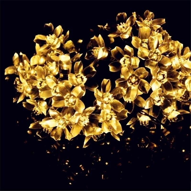 

Цветочная гирлянда с вишневым цветом, гирлянда, садовая лампа на солнечной батарее, 50 светодиодов, гирлянды, свадебные рождественские уличные декорации 7m 50LEDS жёлтый